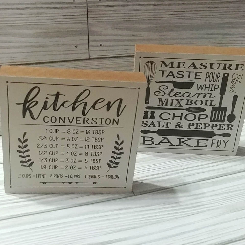 Farmhouse Decor For Tier Tray Kitchen Measurement Conversion Sign & Utensils NEW